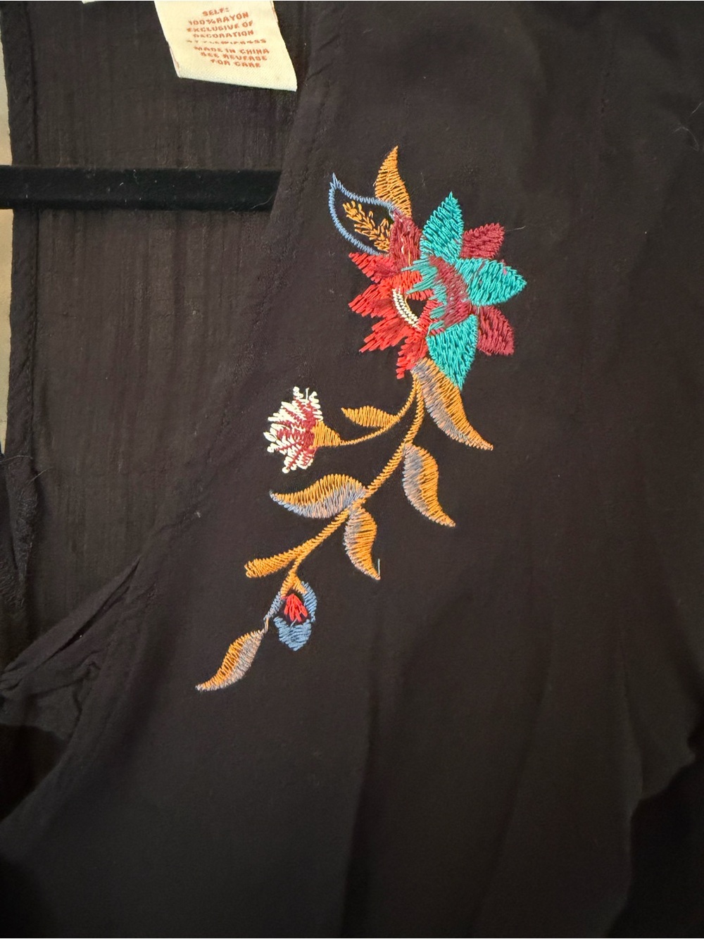 Boho Embroidered Black Romper Bell Sleeve Festival Style Small - Picture 8 of 9